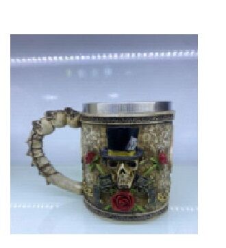 3D Kurukafa Güllü Tasarımlı Çelik Kupa Bardak