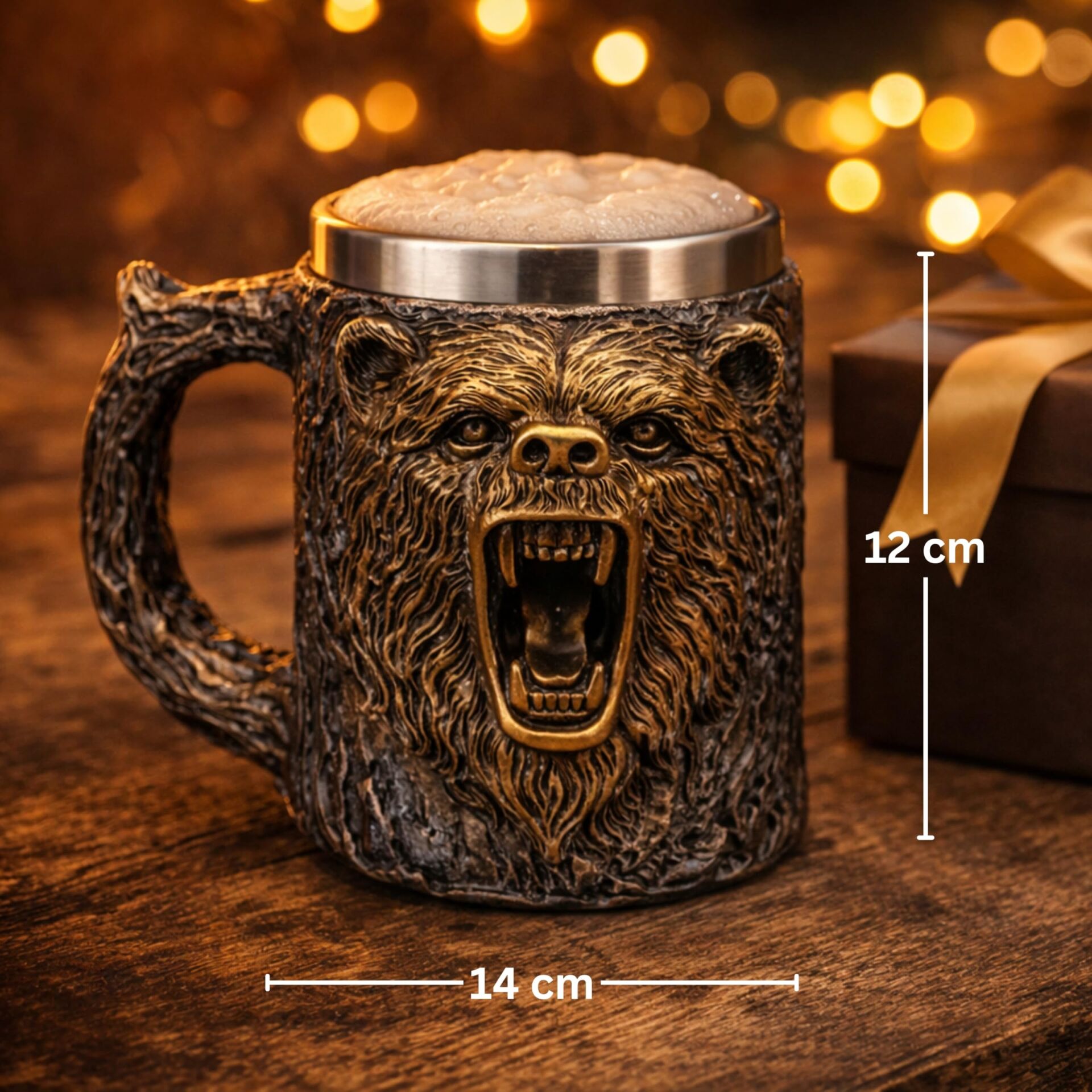 3D Kabartmalı Kurt Tasarımlı Çelik Kupa Bardak