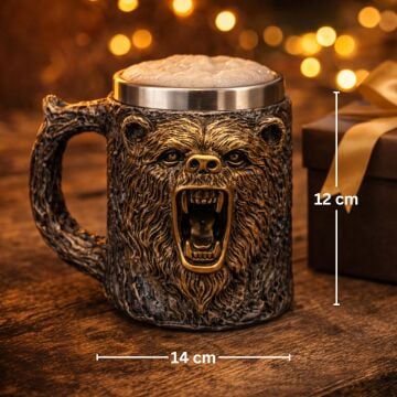 3D Kabartmalı Kurt Tasarımlı Çelik Kupa Bardak