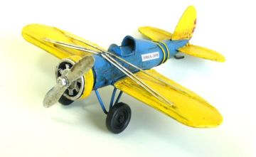 Dekoratif Metal Model Mavi Sarı Tasarımlı Uçak