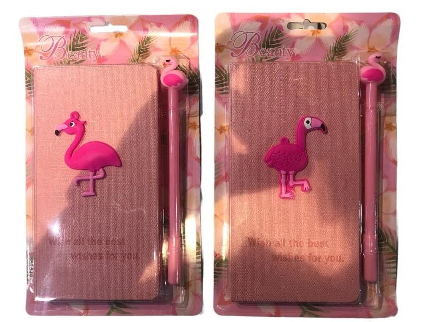 Flamingo Tasarımlı Pembe Kalemli Defter
