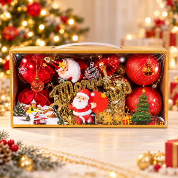 Çantalı Lüks Noel Baba Figürlü Ve 10'lu Yazılı Karışık Yılbaşı Ağacı Süsü Seti