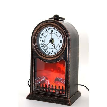 Dekoratif Alev Efektli Şömine Masa Saati