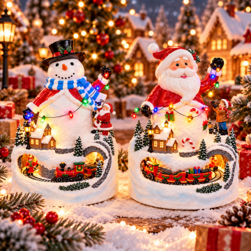 Müzikli Hareketli Ve Led Işıklı Noel Baba Kardan Adam Yılbaşı Biblosu