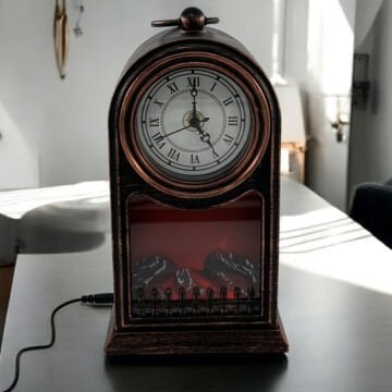 Dekoratif Alev Efektli Şömine Masa Saati