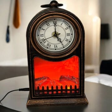 Dekoratif Alev Efektli Şömine Masa Saati