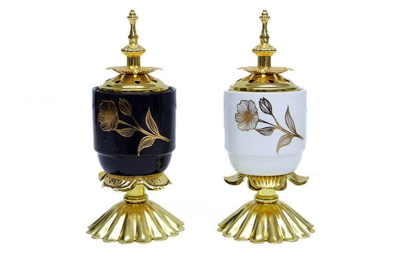 Dekoratif Yapraklı Çiçek Tasarımlı Buhurdanlık