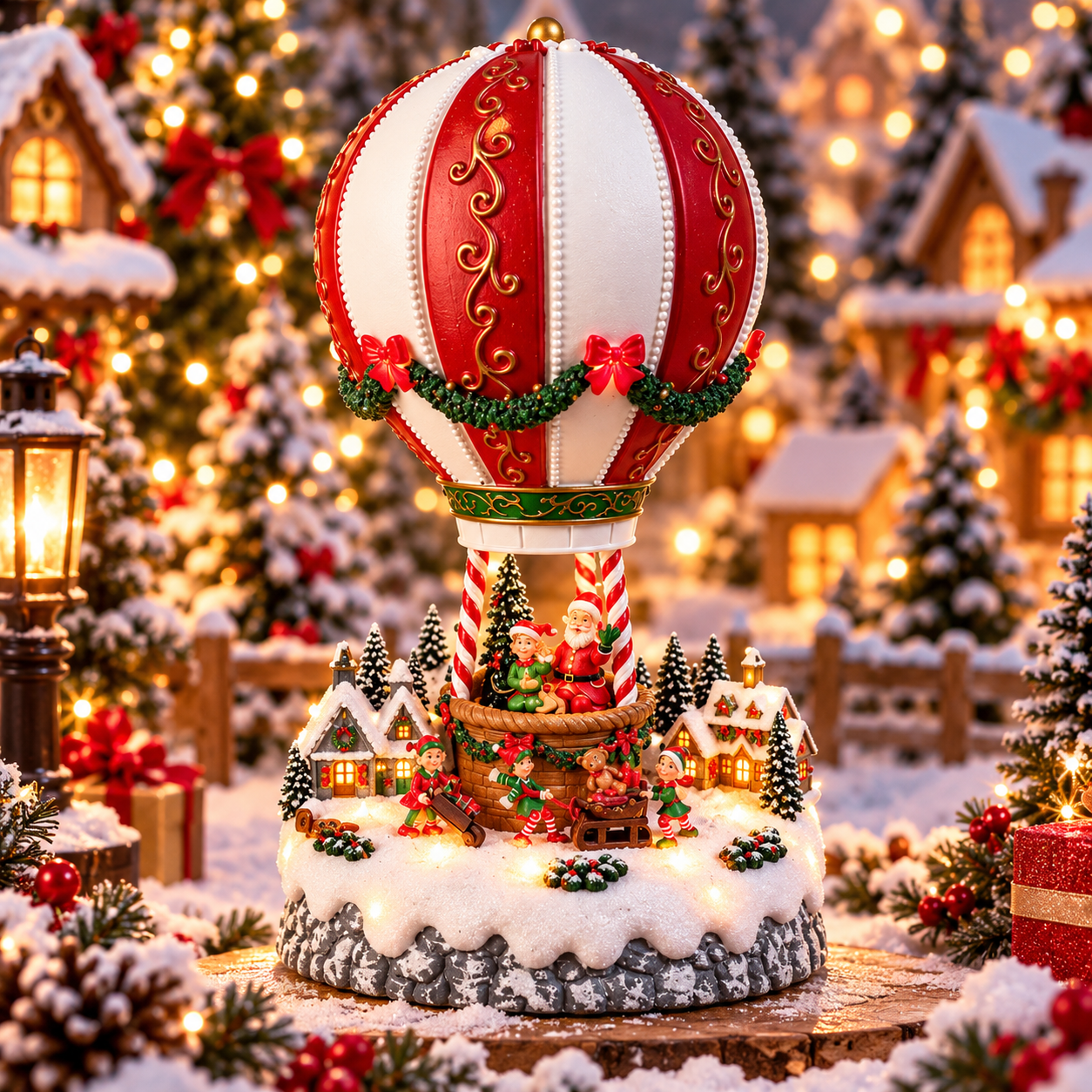 Müzikli Hareketli Ve Led Işıklı Noel Baba Sıcak Hava Balonu Yılbaşı Biblosu