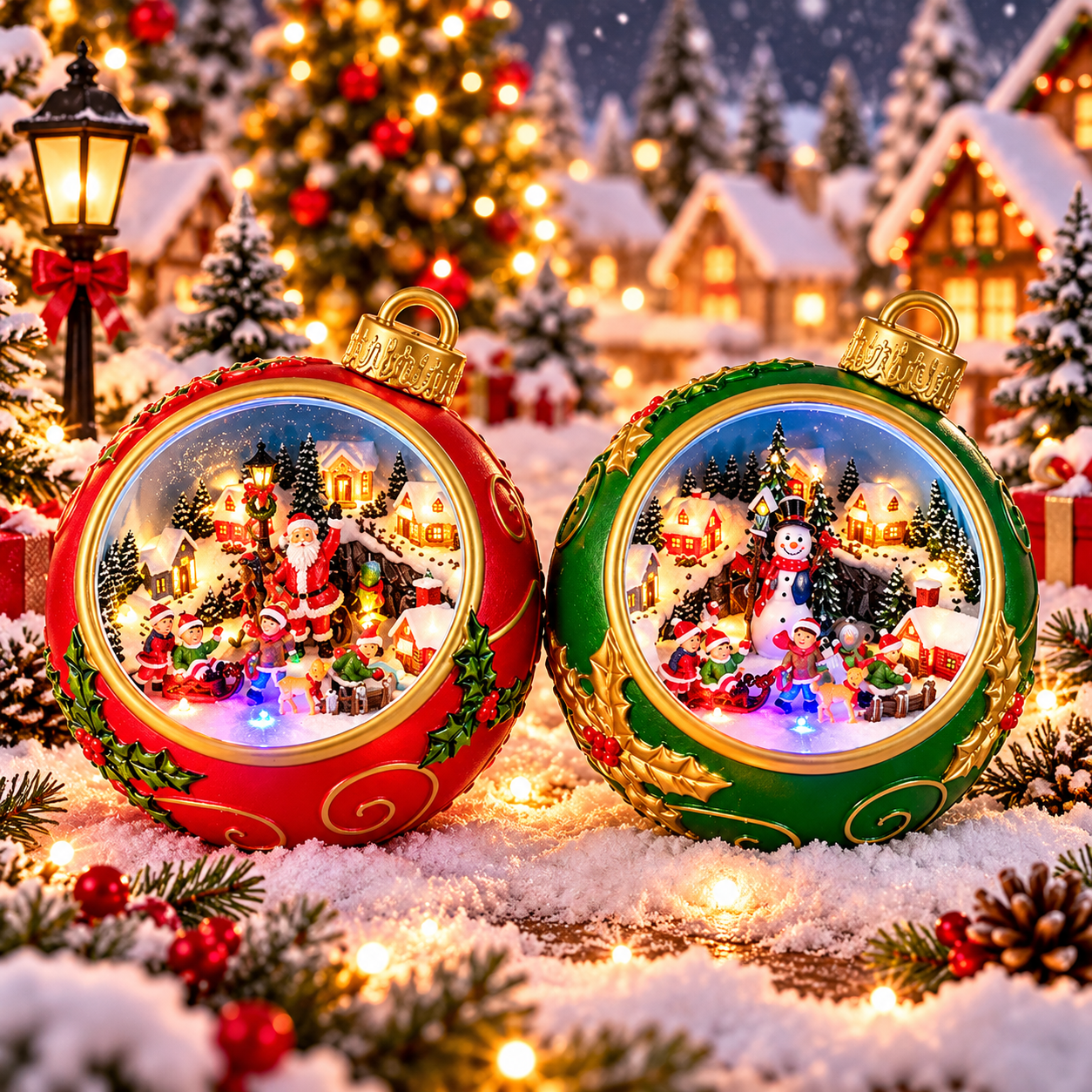 Müzikli Hareketli Ve Led Işıklı Yılbaşı Topu Noel Baba Köyü Dekoratif Biblo