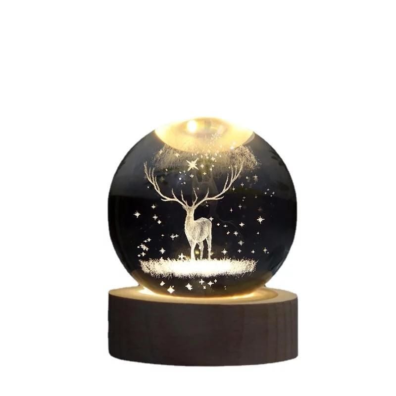 Dekoratif Geyik Tasarımlı Ahşap Altlıklı Işıklı Cam Küre