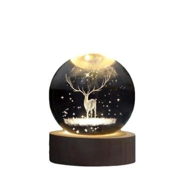Dekoratif Geyik Tasarımlı Ahşap Altlıklı Işıklı Cam Küre