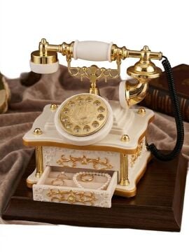 Nostaljik Telefon Tasarımlı Kurmalı Müzik Kutusu ve Takı Kutusu