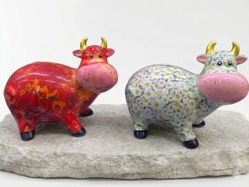 Nostaljik Seramik İnek Kumbara - Dekoratif Çiçekli Kumbara