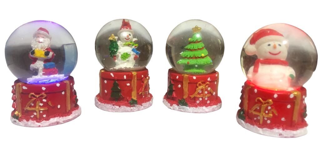 Mini Işıklı Noel Baba & Kardan Adam & Çam Ağaçlı Cam Kar Küresi