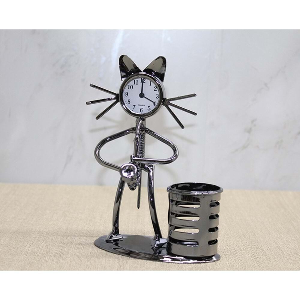 Dekoratif Müzisyen Klarnet Çalan Kedi Tasarım Metal Kalemlik