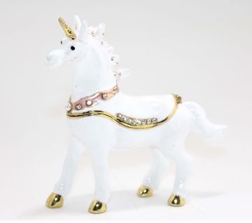 Dekoratif Swarovski Taşlı Beyaz Boynuzlu At Biblosu (10cm x 11cm)