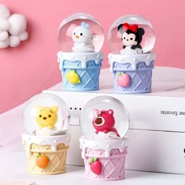 Dekoratif Işıklı Mini Kapta Sevimli Karakterler Cam Kar Küresi