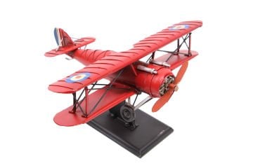 Dekoratif Metal Kırmızı Uçak Çift Kanatlı Standlı
