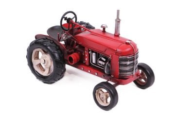 Dekoratif Eskitme Metal Kırmızı Bahçe Traktörü