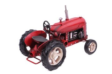 Dekoratif Eskitme Metal Kırmızı Bahçe Traktörü
