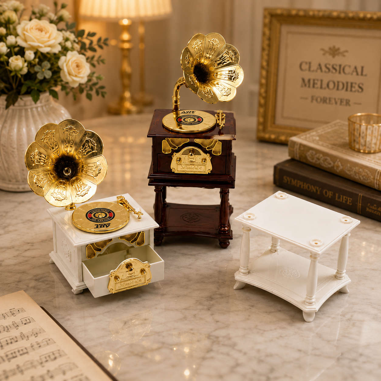 Dekoratif Gramafon Kurmalı Müzik Kutusu