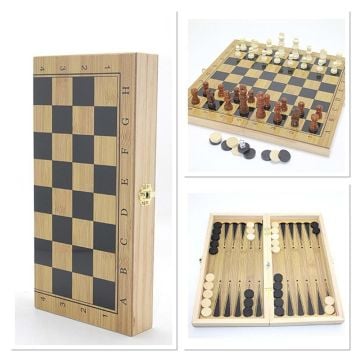 Ahşap Satranç Tavla Dama Oyun Seti (34 cm x 17 cm)