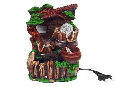 Renk Değiştiren Kütük Ev Işıklı Değirmen Süs Havuzu Su Şelalesi