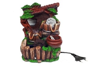 Renk Değiştiren Kütük Ev Işıklı Değirmen Süs Havuzu Su Şelalesi