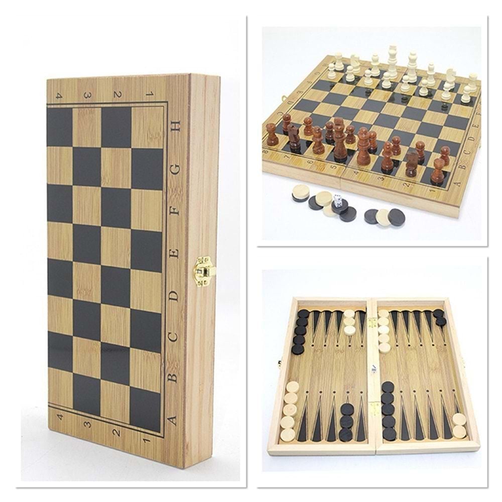 Ahşap Satranç Tavla Dama Oyun Seti (48 cm x 24 cm)