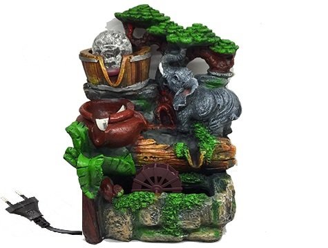 Renk Değiştiren Işıklı Fil Tasarımlı Dekoratif Su Şelalesi Süs Havuzu