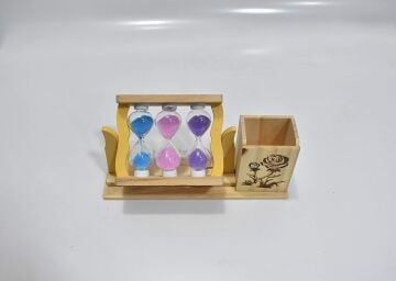 Dekoratif Sevimli Karakterler Kalemlikli Ahşap Kum Saati 3'lü