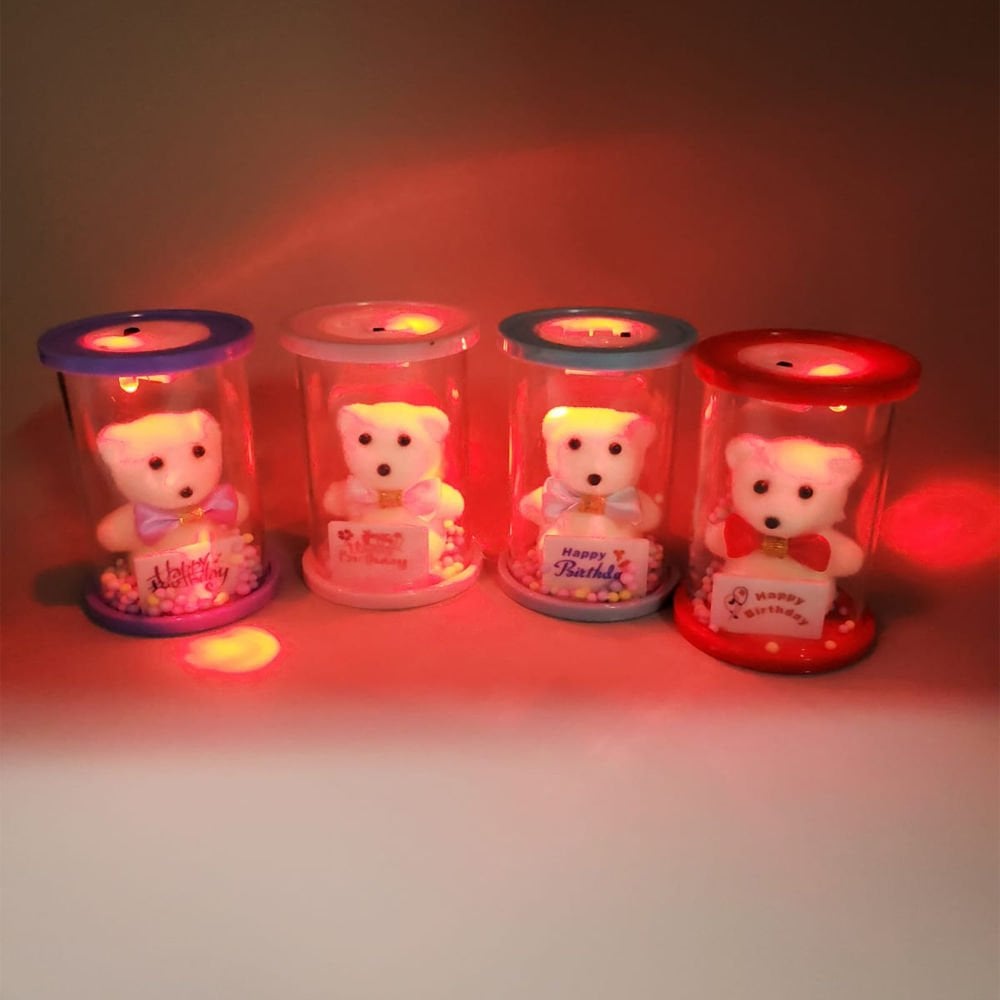 Işıklı Fanus İçinde Happy Birthday Yazılı Ayıcık