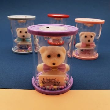 Işıklı Fanus İçinde Happy Birthday Yazılı Ayıcık