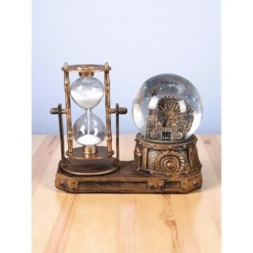 Retro Big Ben Temalı Işıklı Cam Kar Küresi Ve Kum Saati