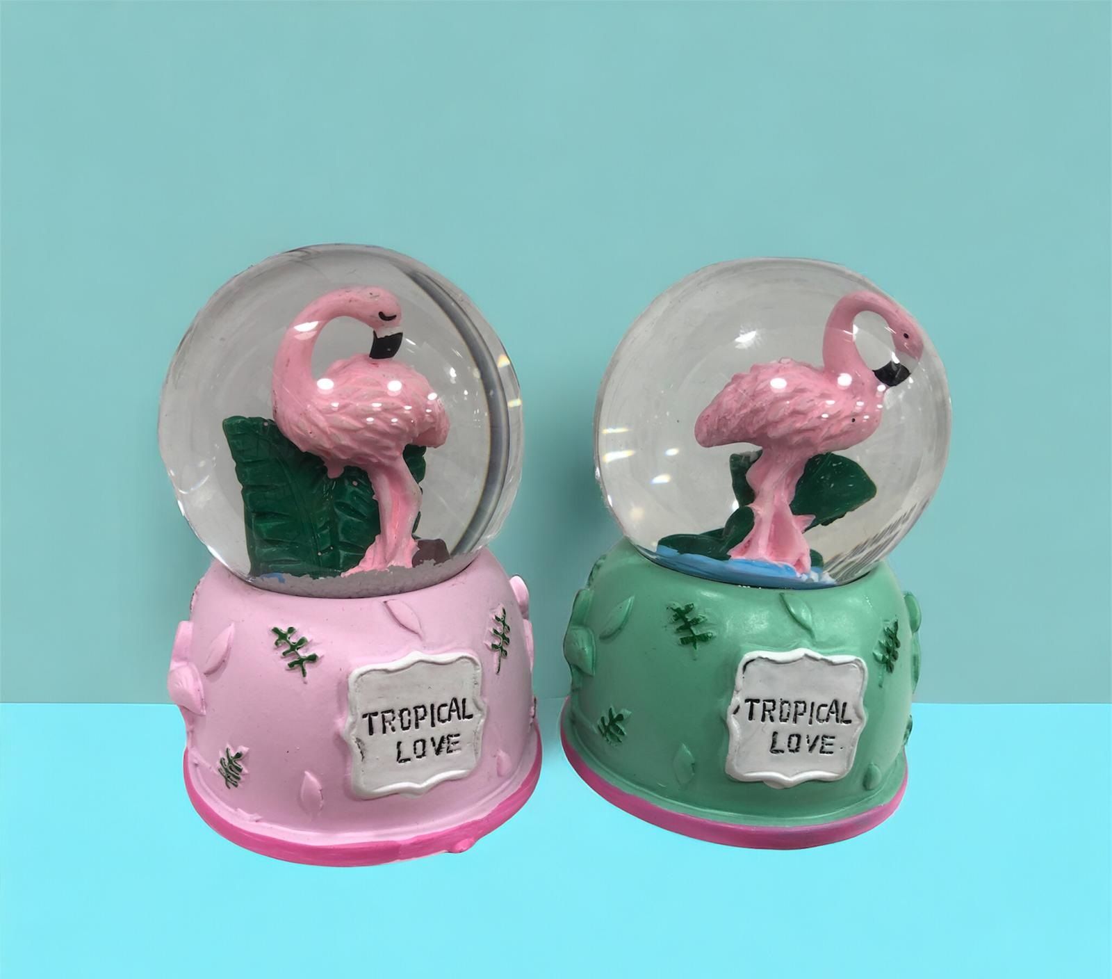 Mini Işıklı Flamingo Tasarımlı Dekoratif Cam Kar Küresi
