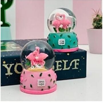 Mini Işıklı Flamingo Tasarımlı Dekoratif Cam Kar Küresi