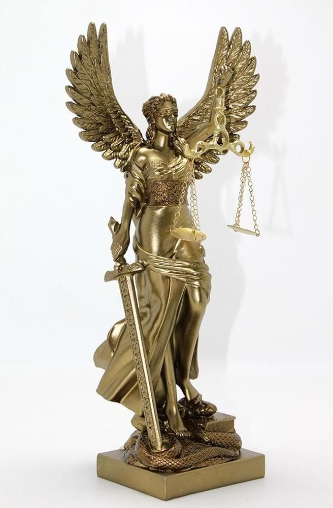 Kanatlı Terazili Gold Adalet Tanrıçası Heykeli Biblosu