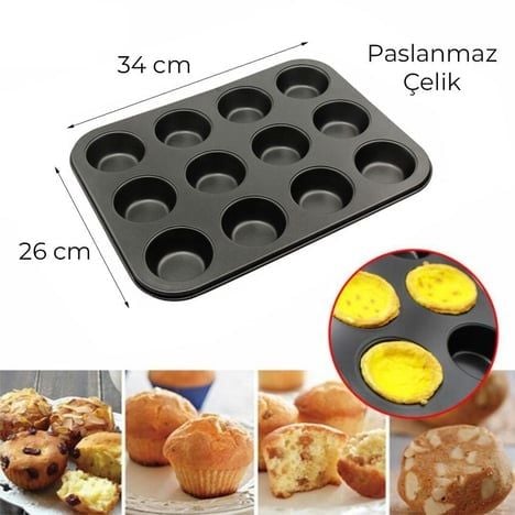 Paslanmaz Çelik Muffin ve Kek Kalıbı 12 Gözlü