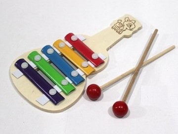 Ahşap Gitar Şeklinde 5 Notalı Selefon Müzik Aleti (21 cm)