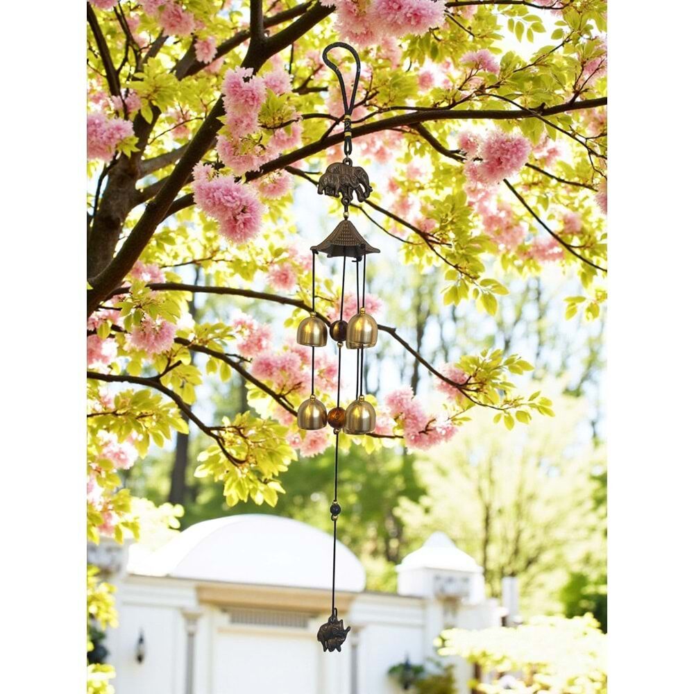 Dekoratif Fil Tasarımlı Metal Rüzgar Çanı (56 cm)