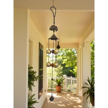 Dekoratif Fil Tasarımlı Metal Rüzgar Çanı (56 cm)