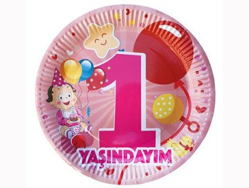 1 Yaşındayım Doğum Günü Karton Tabak  (Pembe Mavi)