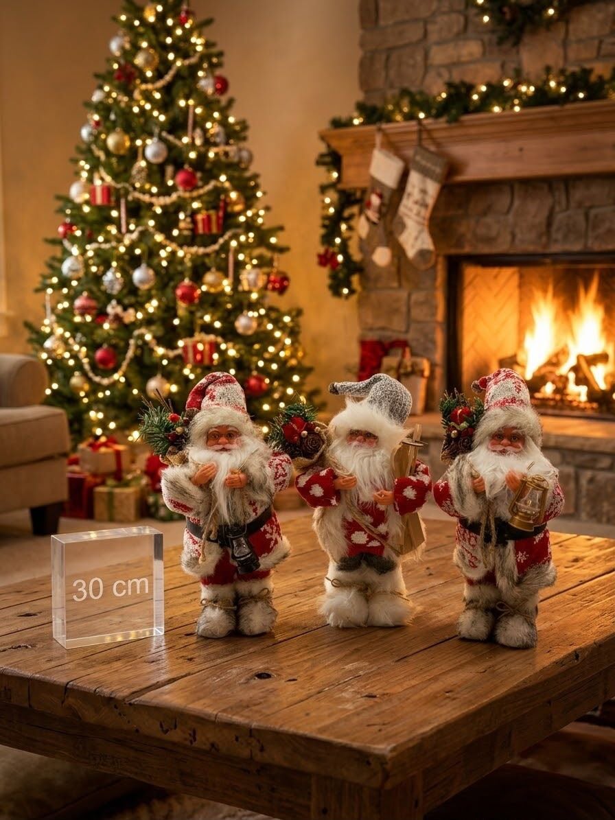 Ayakta Duran Noel Baba Yılbaşı Süsü 3'lü Set ( 30 cm)