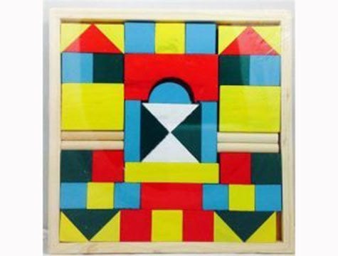 Renkli Ahşap Tangram Bloklar Puzzle (48 Parça)