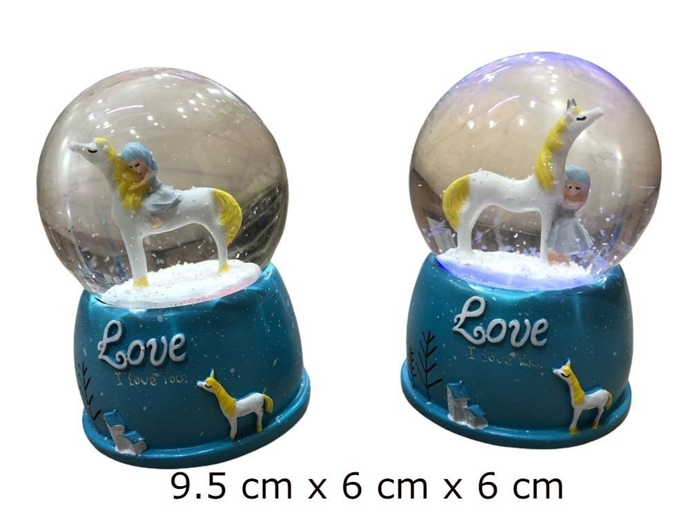 Mini Işıklı Unicorn ve Kız Tasarımlı Cam Kar Küresi