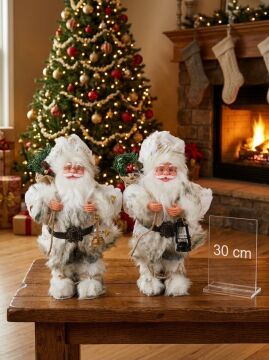 Ayakta Duran Noel Baba Yılbaşı Süsü Kürk Ve Çam Dalı Dekoratif Biblo (30cm)