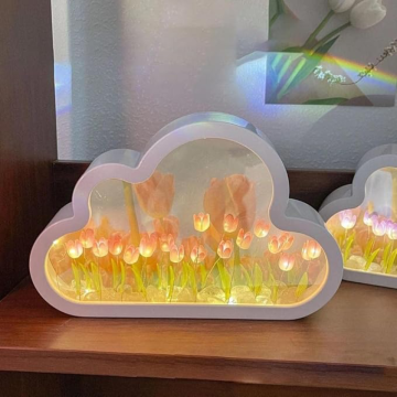 Dekoratif Bulut Tasarımlı Aynalı Lale Gece Lambası