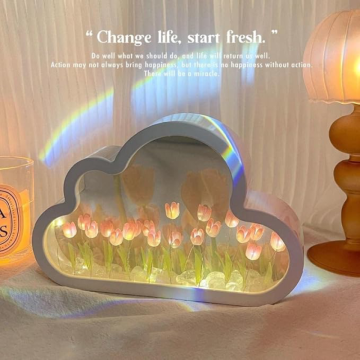 Dekoratif Bulut Tasarımlı Aynalı Lale Gece Lambası