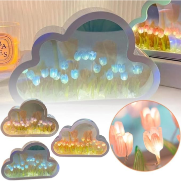Dekoratif Bulut Tasarımlı Aynalı Lale Gece Lambası