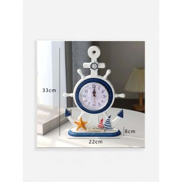 Ahşap Marin Dümen Temalı Çapa Masa Saati